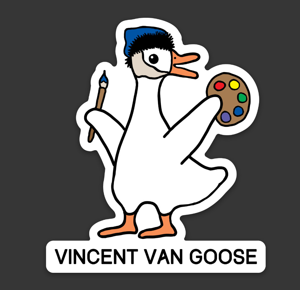 Vincent Van Goose Van Gogh Bird Art Pun Premium Vinyl Die Cut Sticker 2.59″ × 3″