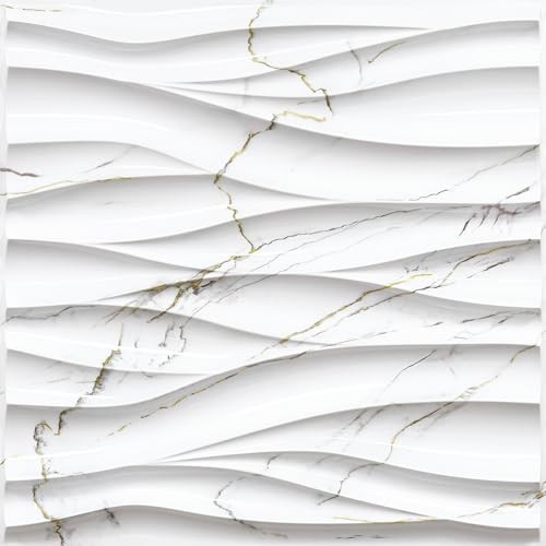 3D White Marble & Gold Thread Wave Wall Panels – Decorative PVC Accent for Livin