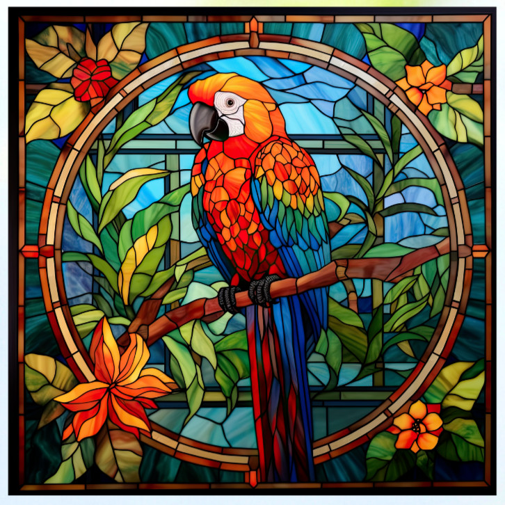 Parrot Faux Stained-Glass WINDOW CLING Size 8" Square Repositionable Vinyl