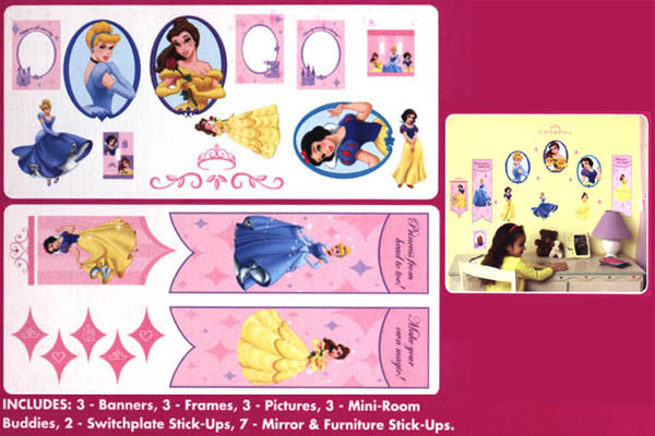Disney Princess Wall Sticker Decals Party Room Decor Bell Cinderella Snow White