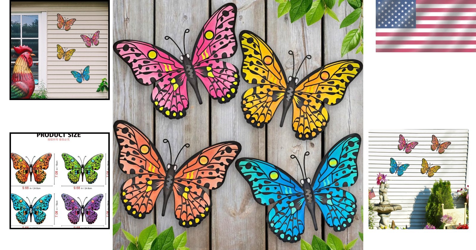 Durable Iron Butterfly Wall Decor – 9.6” Hanging Art for All Seasons – 4 Count