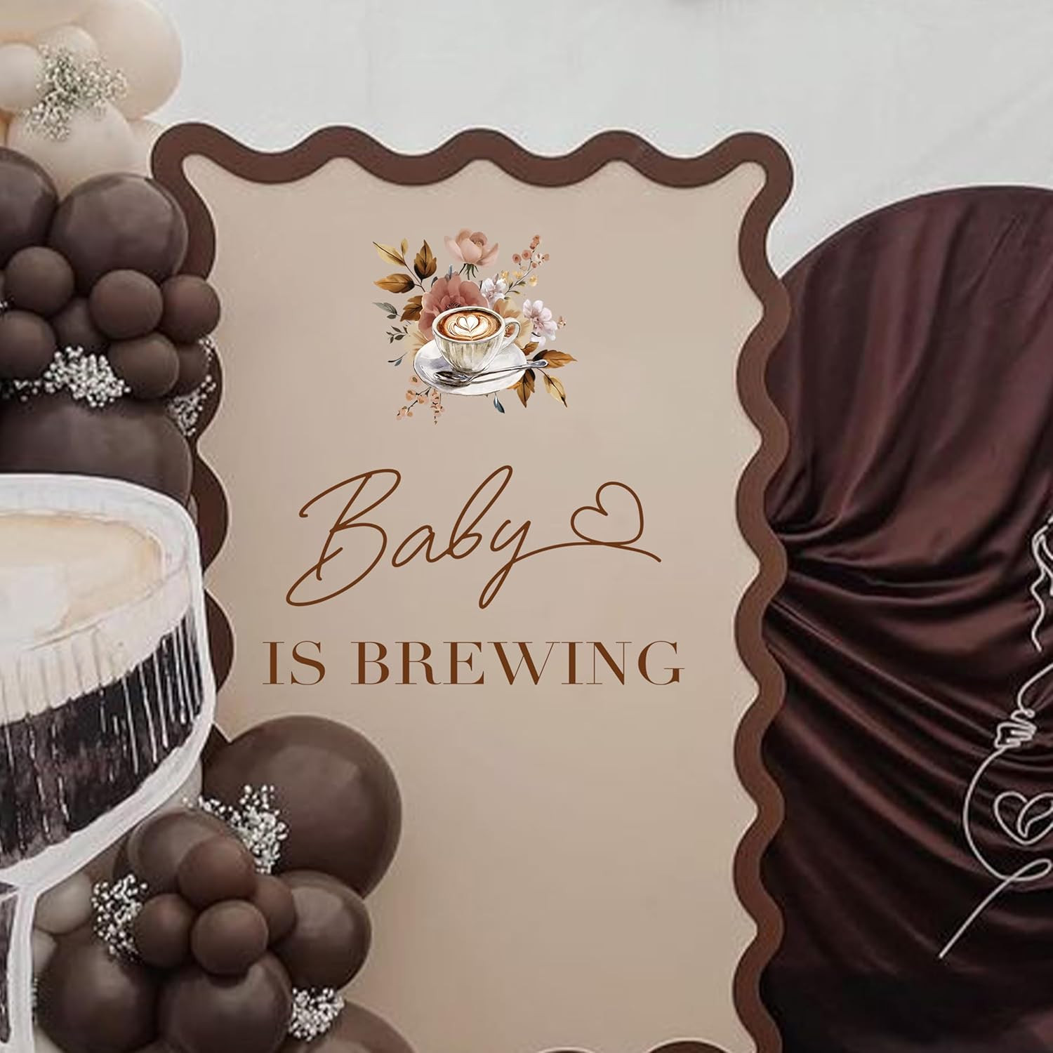 Upfrist Baby Is Brewing Wall Decal – Coffee Floral Themed Gender Reveal Party De