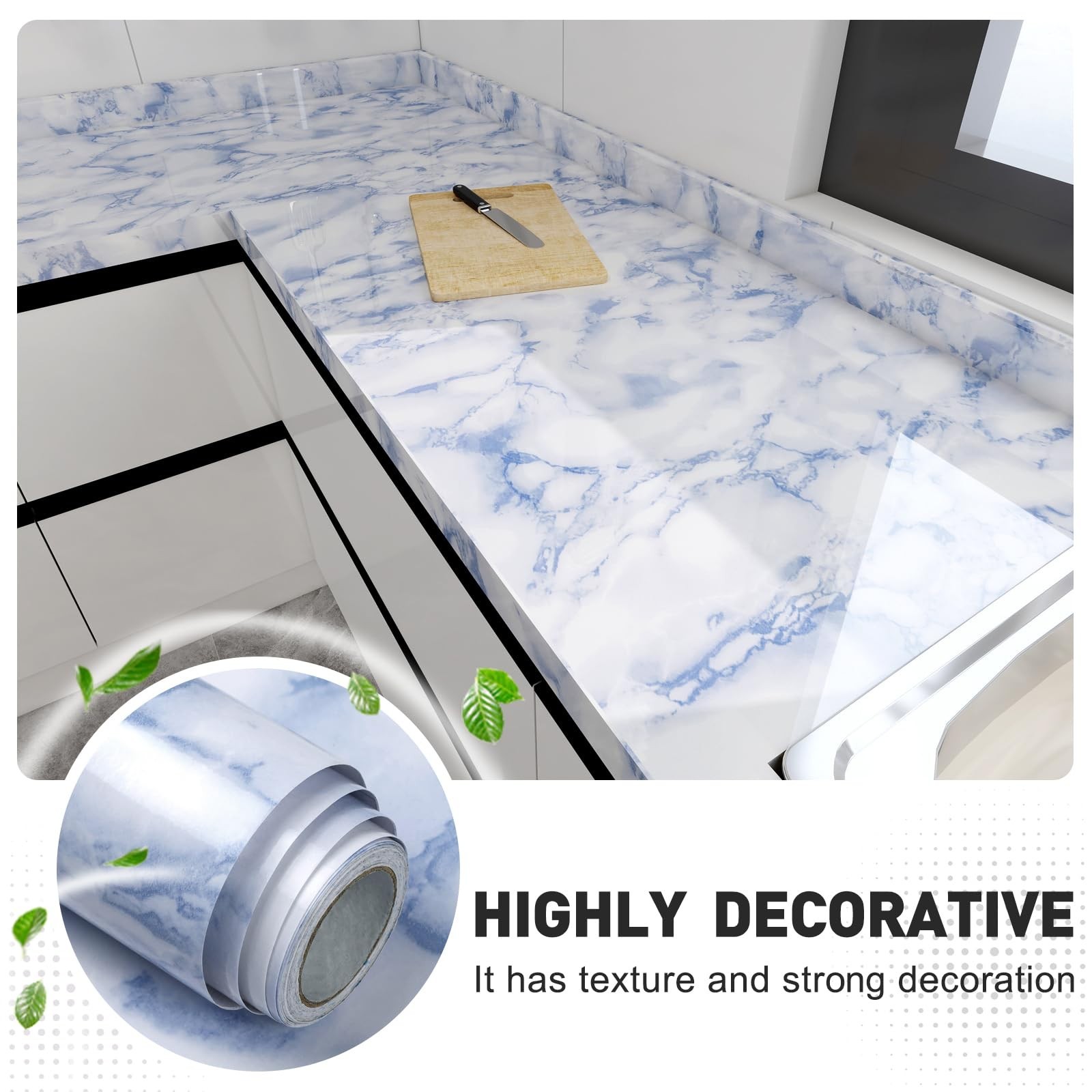 White and Blue Marble Contact Paper Sky Peel and Stick Wallpaper Countertop F…