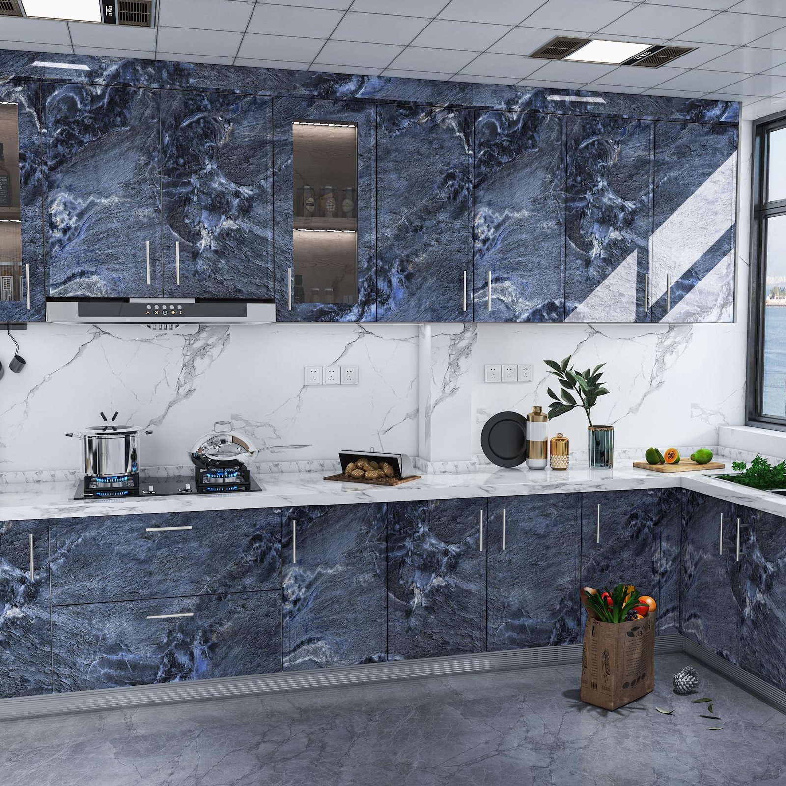 Dark Blue Marble Contact Paper Marble Wallpaper Granite Counter Top Peel and …