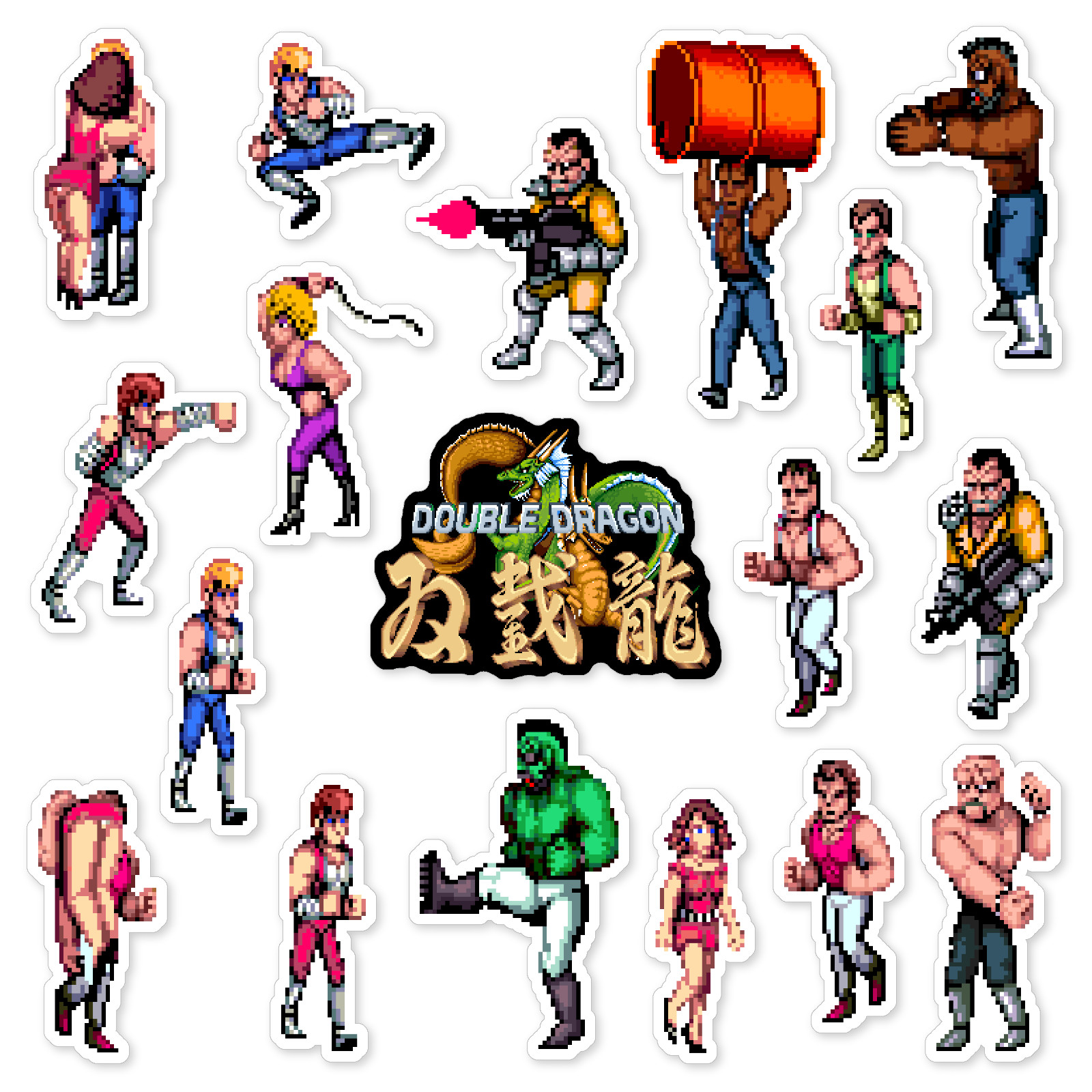 Double Dragon Stickers Arcade Game Pixel Art 18 Sticker Pack