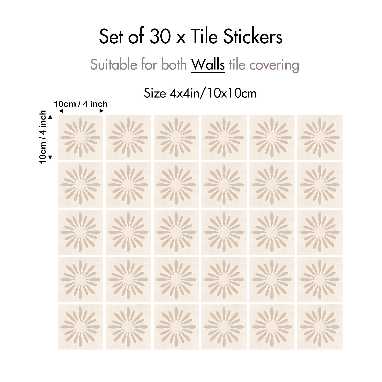 30 Pack, 4×4 Inch Neutral Peel and Stick Vinyl Decals, Modern Geometric Sunbu…
