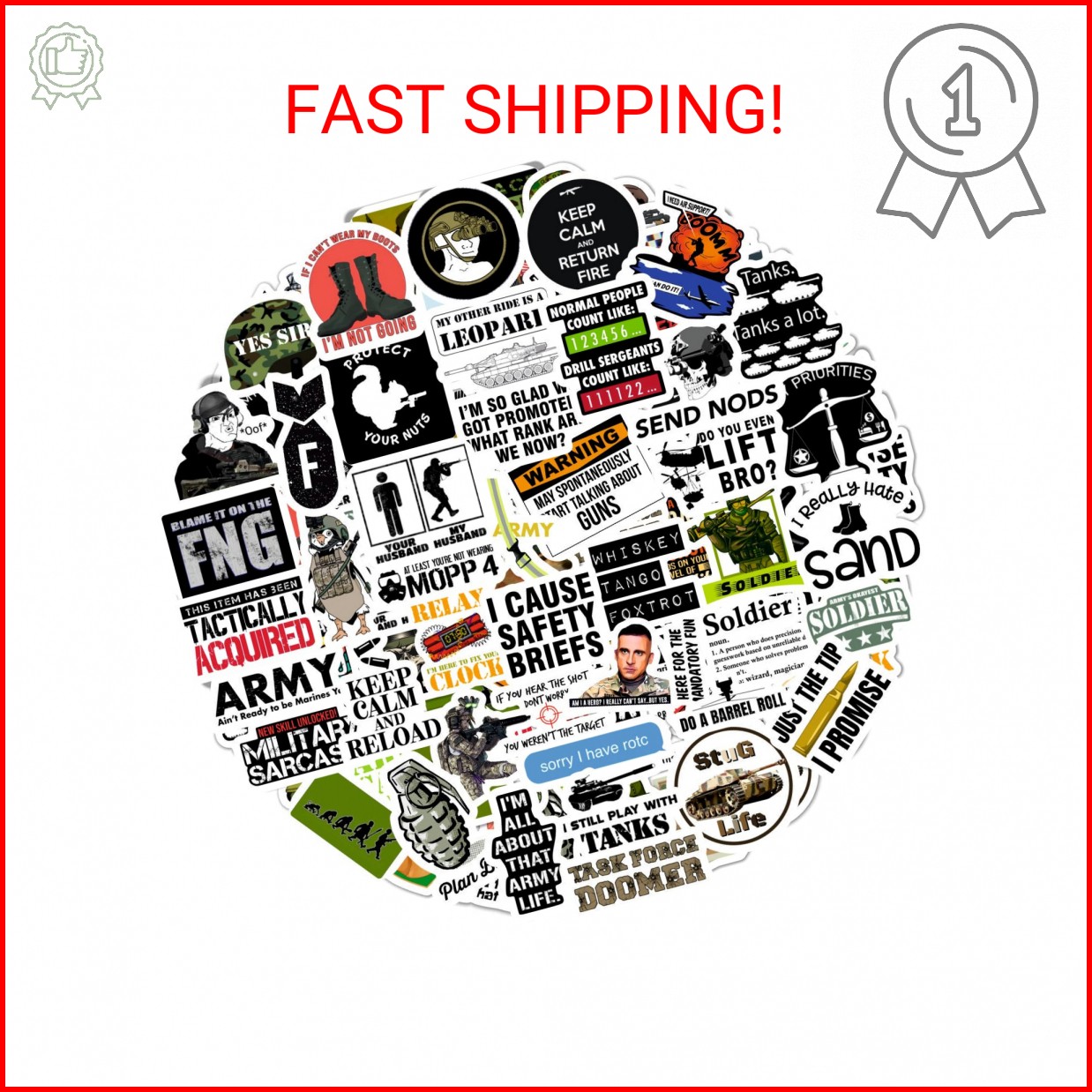 BulbaCraft 100Pcs Funny Army Stickers and Decals — Small Vinyl Military Stickers