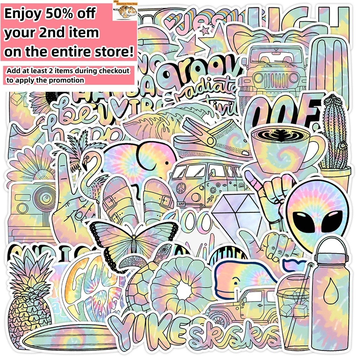 50 pcs Waterproof Vinyl Stickers Iridescent Style Luggage Phone Laptop Fridge