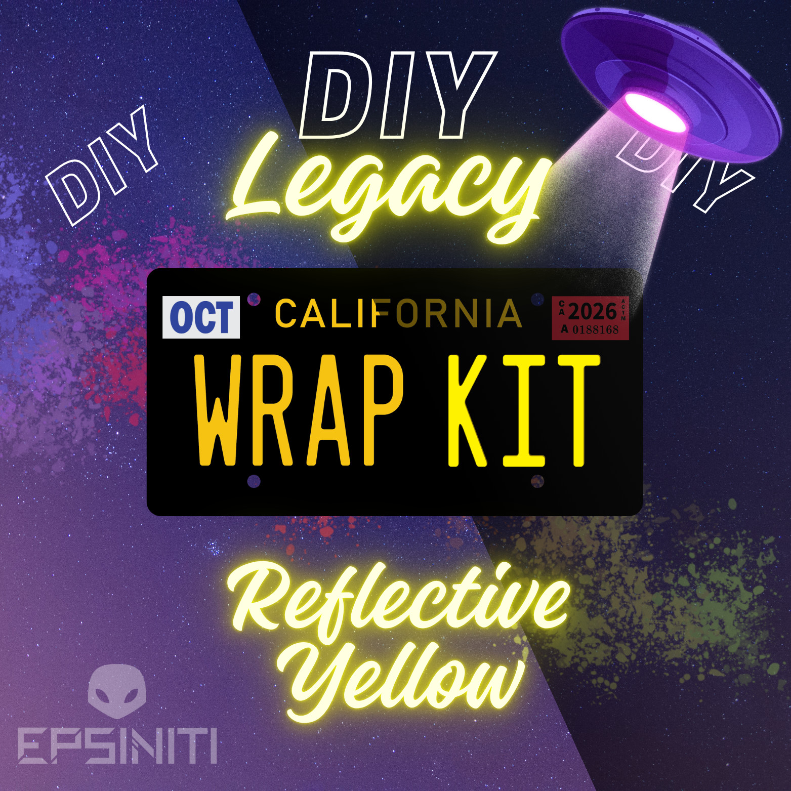 Golden Yellow LEGACY Reflective California Plate Wrap DIY Kit