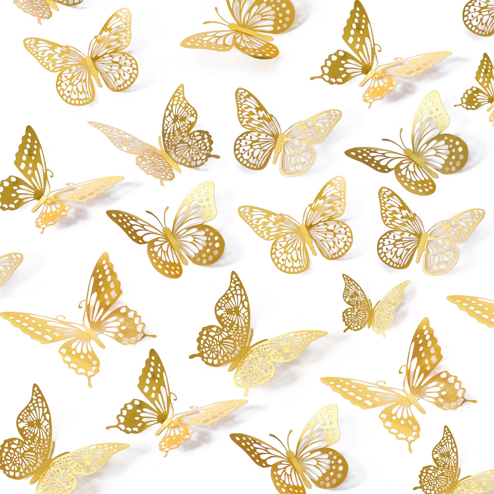 Butterfly Wall Decor 48 Pcs, 4 Styles, 3 Sizes, Gold Butterfly Decorations for B