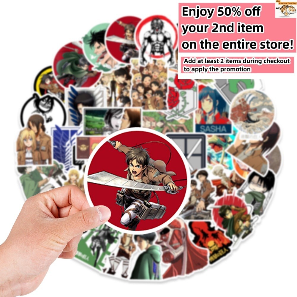 50 Pcs Stickers Attack on Titan Anime Skateboard Phone Laptop Car Luggage Vinyl