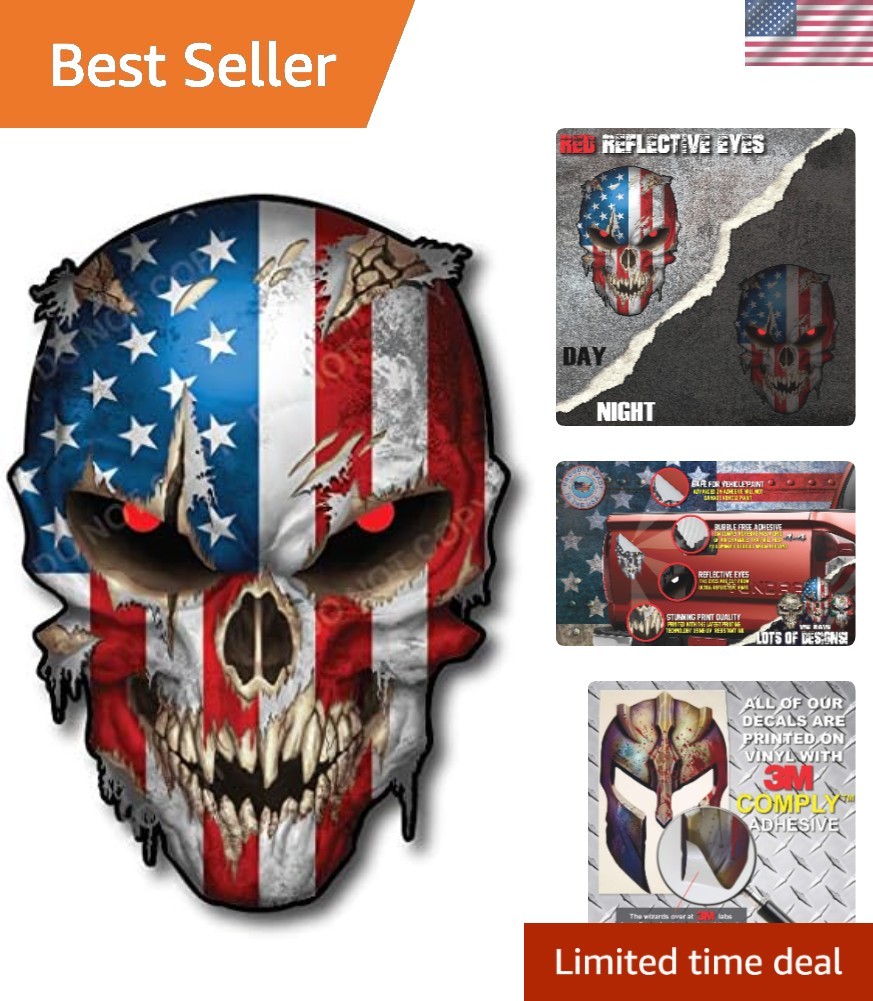 6.5 Inch American Flag Skull Decal – Cool Military Graphic for Trucks and Cars