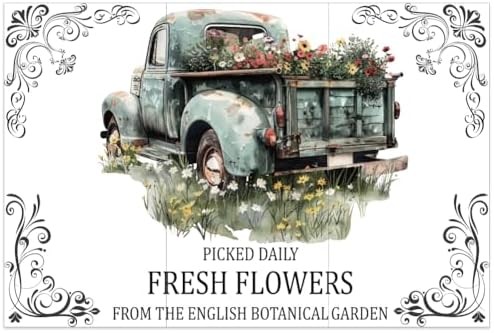 OLYCRAFT 3pcs/Set Vintage Truck Flowers Rub on Transfer Stickers 11.8×5.9 Inch S