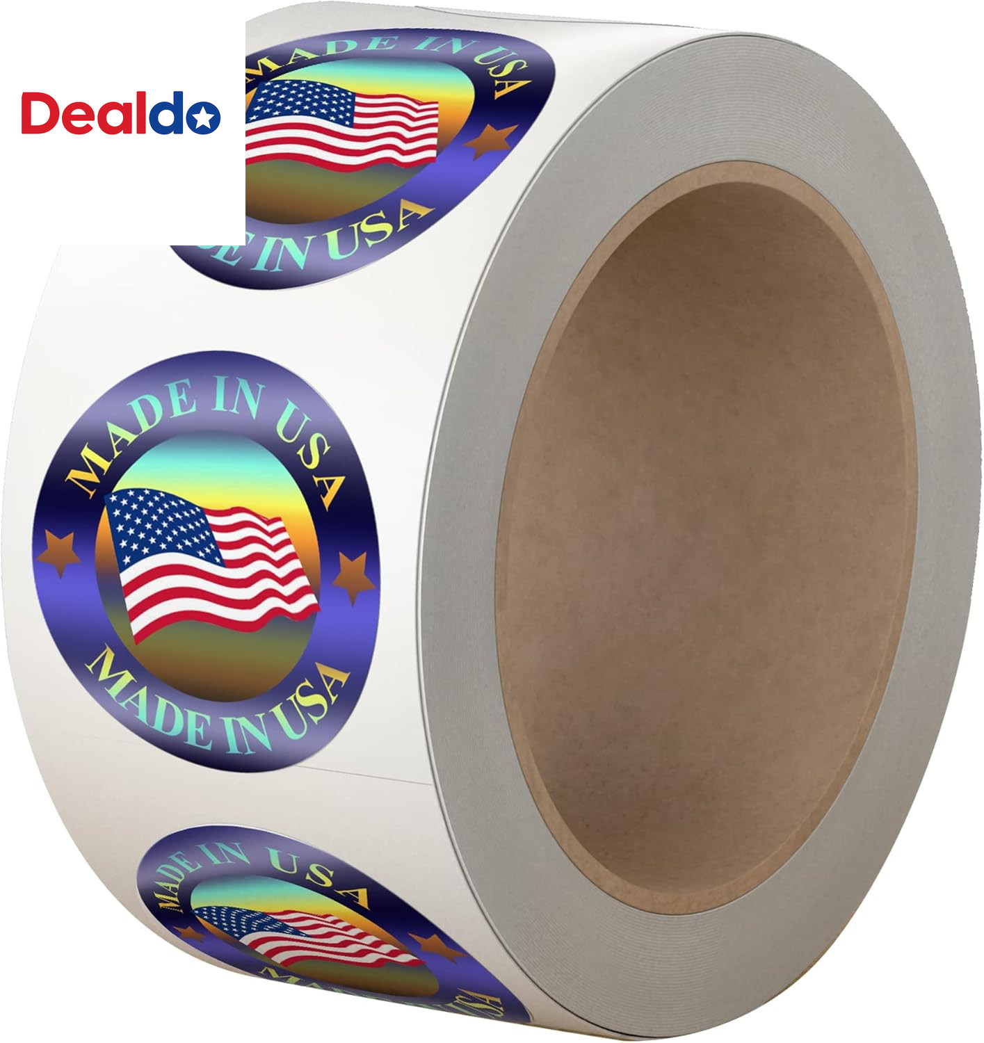 Made in USA Hologram Flag Labels 1-Inch round American Flag Stickers, 2 Colors (