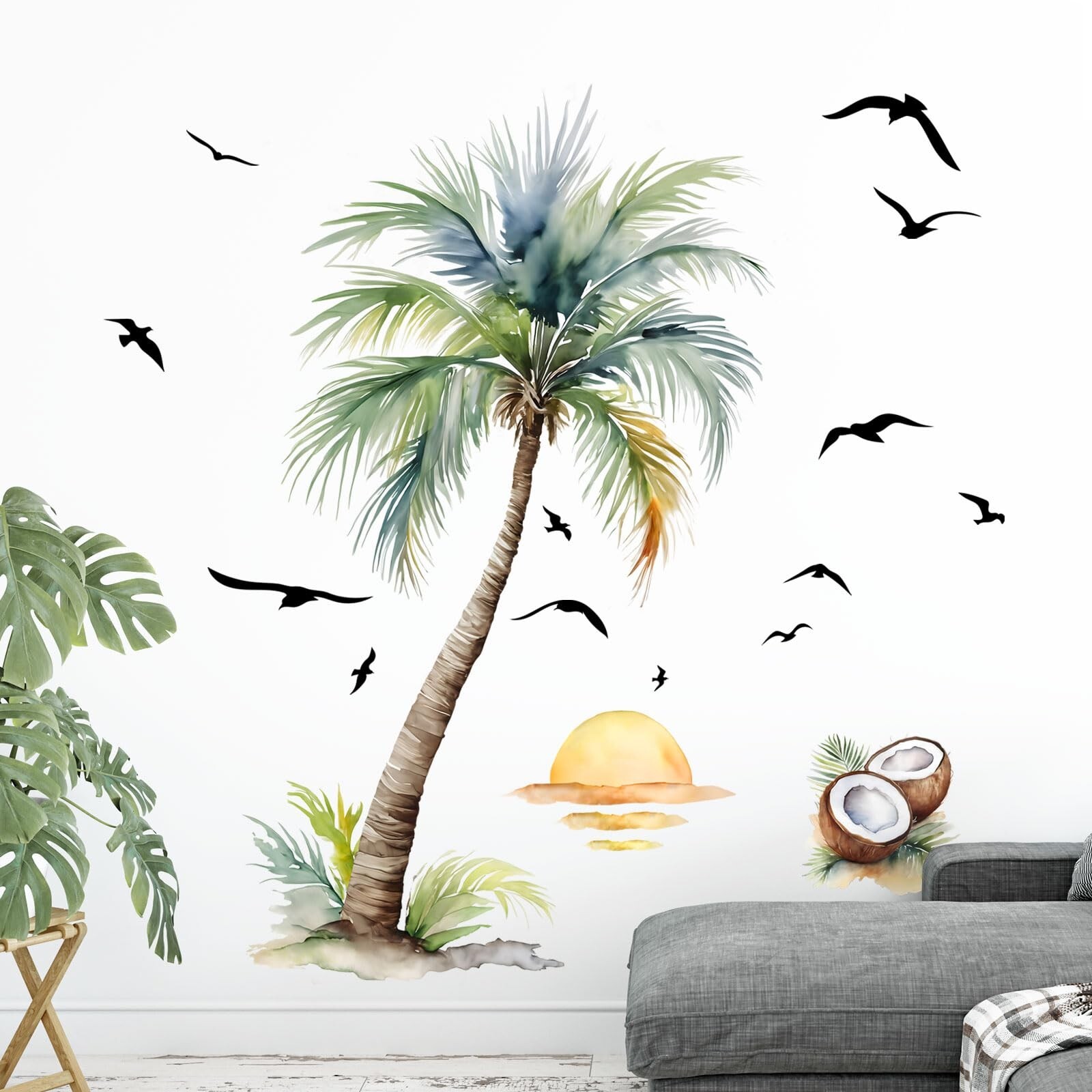 Supzone Palm Tree Wall Decals Tropical Plant Sunset Beach Wall Stickers Peel …