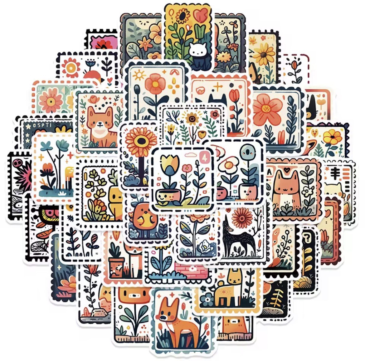 Stamp Aesthetic Style Matte Stickers 50pk Flower Animals Stickers FREE SHIPPING