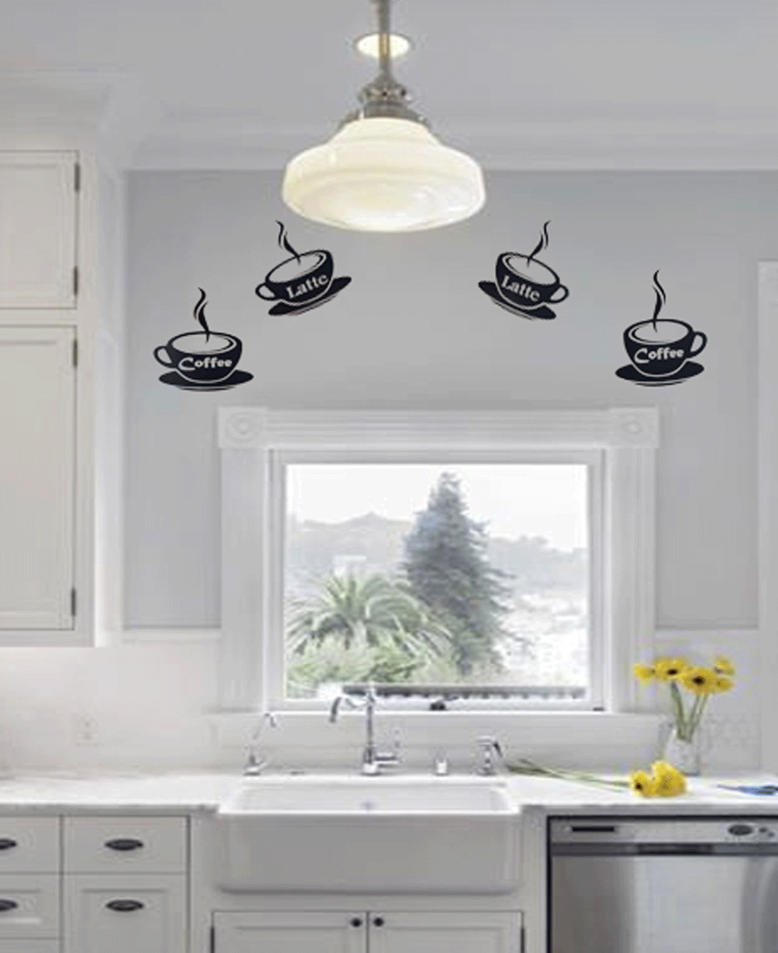 Coffee & Latte Vinyl Kitchen Wall Art Decal Sticker Removable 4 pc set