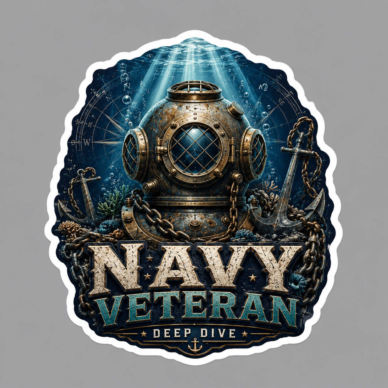 Navy Veteran Sticker Vinyl Decal Deep Dive Diving Helmet Military Gift