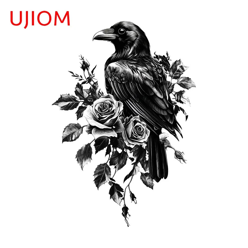 UJIOM Black Bird with Red Rose Retro Style Wall Stickers Beautiful Door Stopper