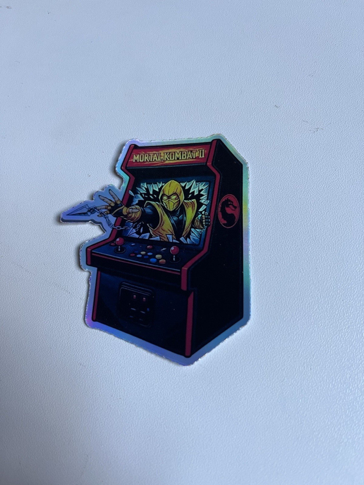 Retro Mortal Kombat 2-arcade machine Scorpion 3inch Holographic Sticker