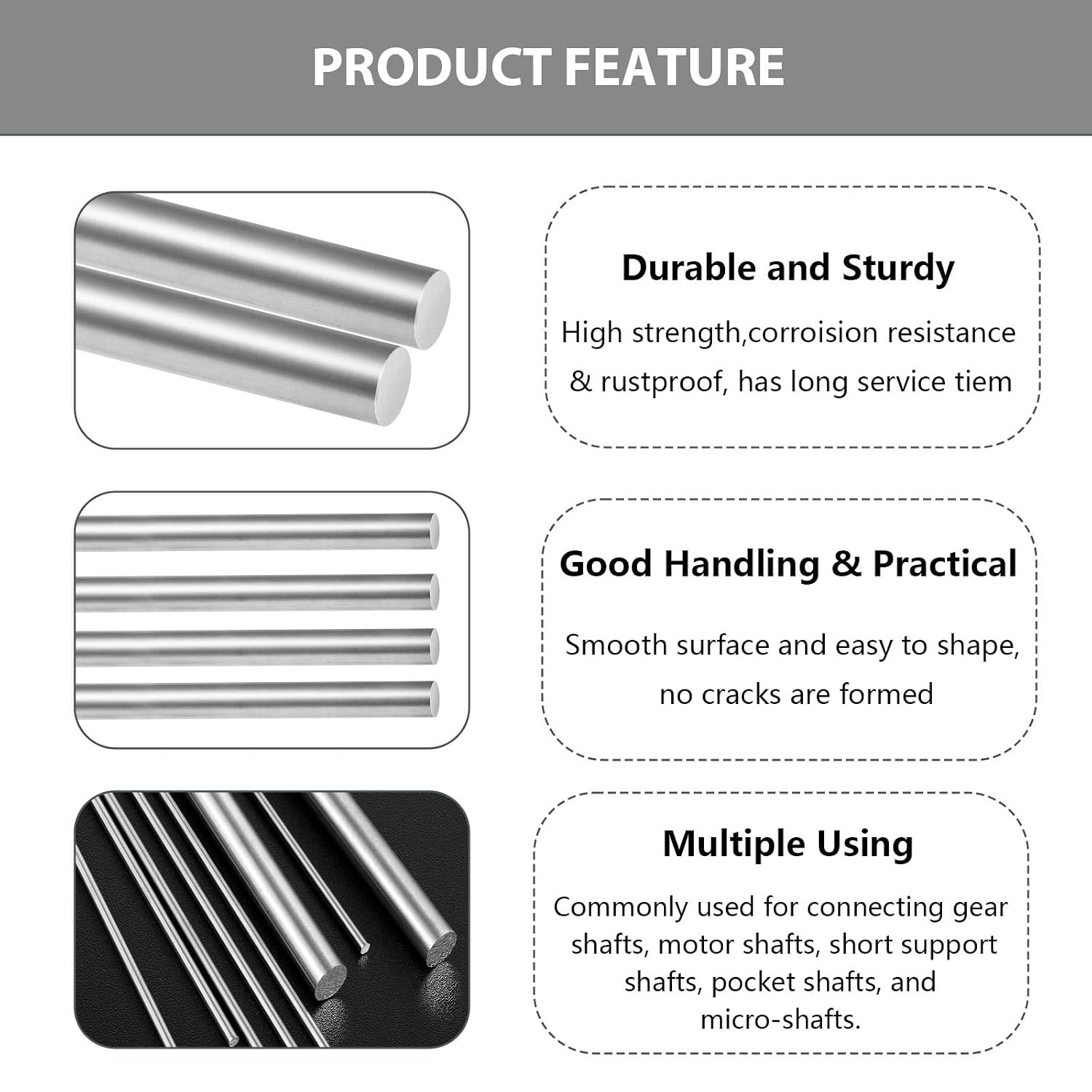 12 Pcs 304 Stainless Steel round Rod,Phiowocx 1/8” X 12” Metal Solid Shaft Rods