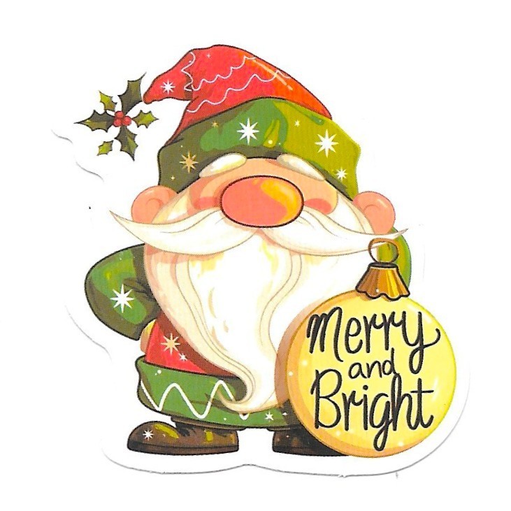 Merry and Bright Gnome Sticker Vinyl Die Cut Ornament Holiday Decal