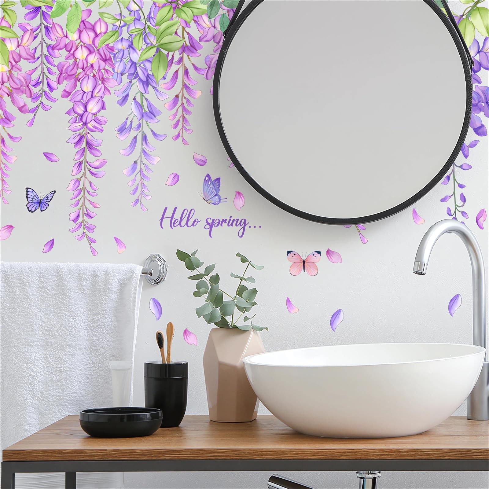 Purple Hanging Vine Butterfly Wall Stickers, sacinora Floral Art a