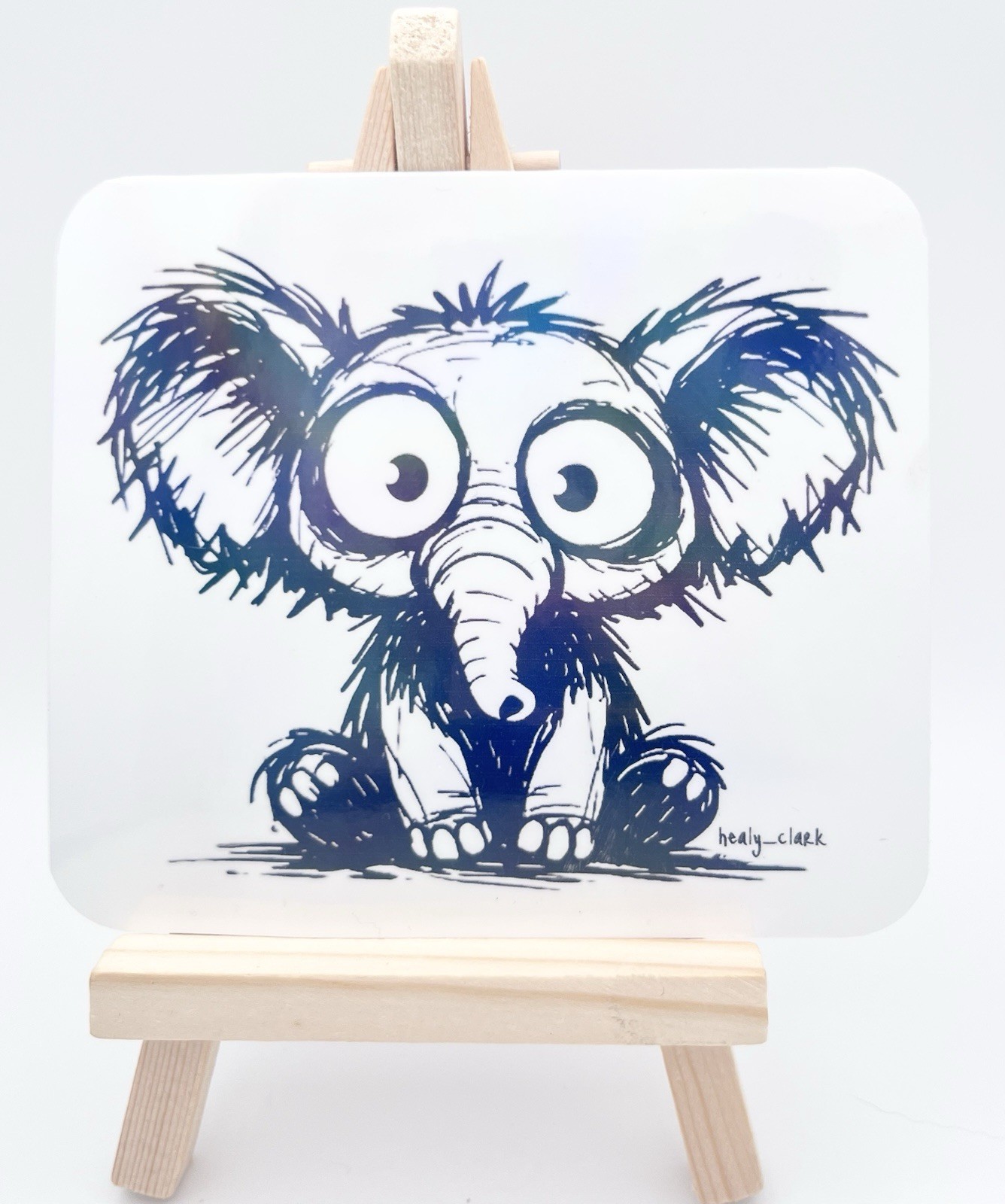 Baby Elephant Original Art Holographic Laminated Vinyl Laptop Sticker HealyClark