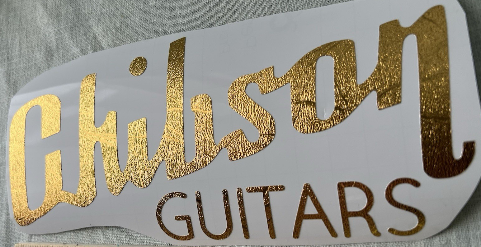 Chibson Guitars Gold Textured Permanent Vinyl Decal – 8 1/8" x 3 1/2"