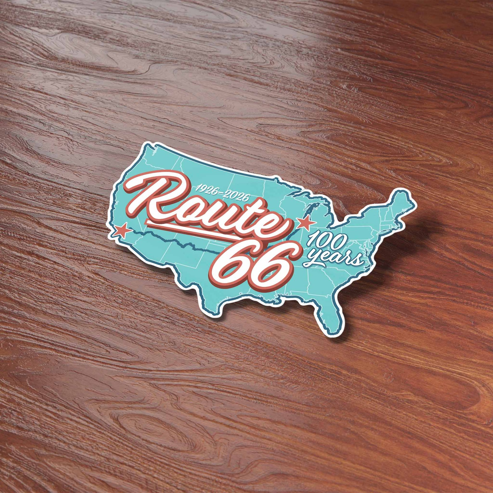 100th Anniversary Route 66 Sticker – Retro USA Road Map- Thermos & Laptop Decal