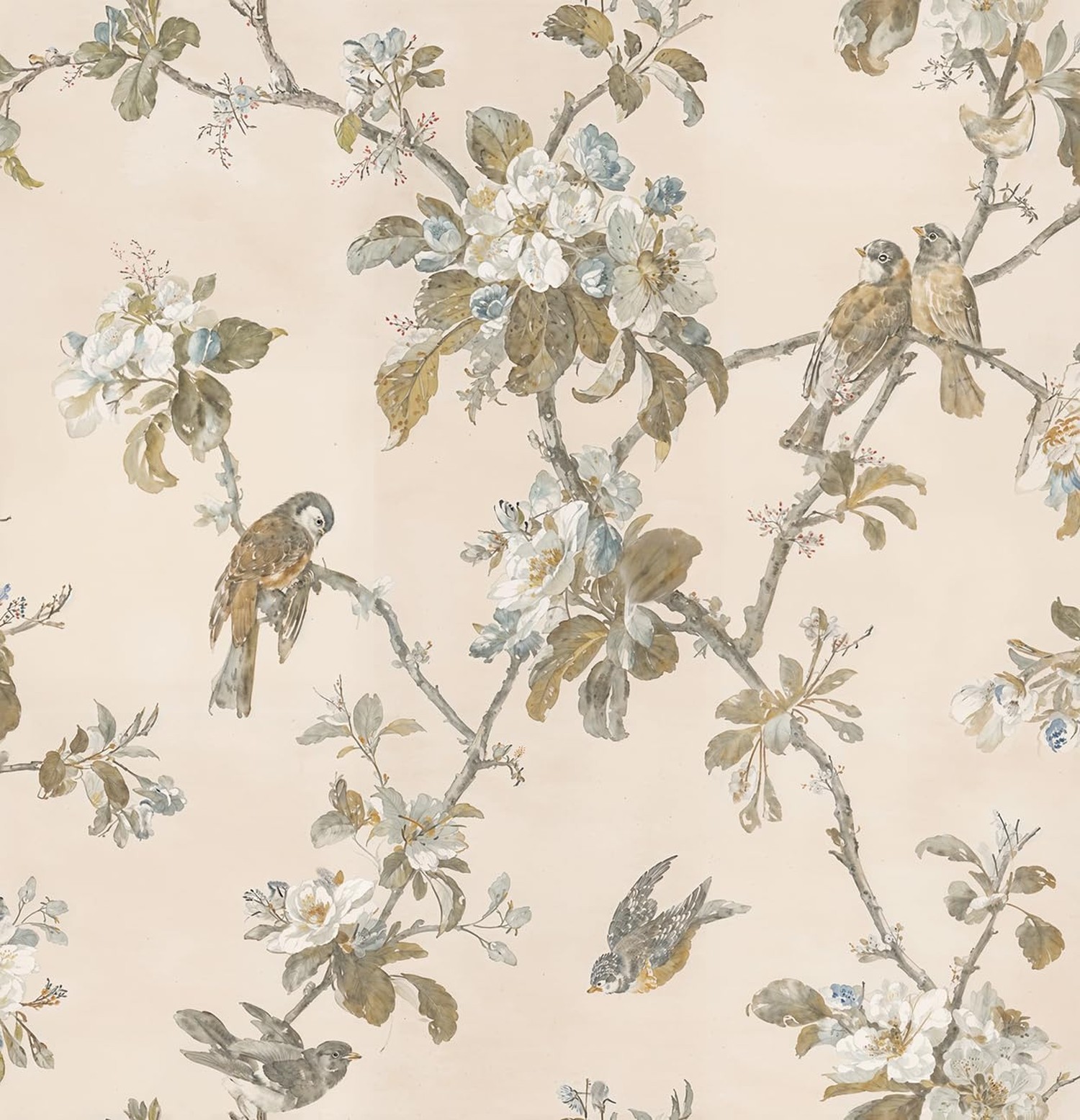 Vintage Floral Peel and Stick Wallpaper, Flowers and Birds, Self-Adhesive, Re…