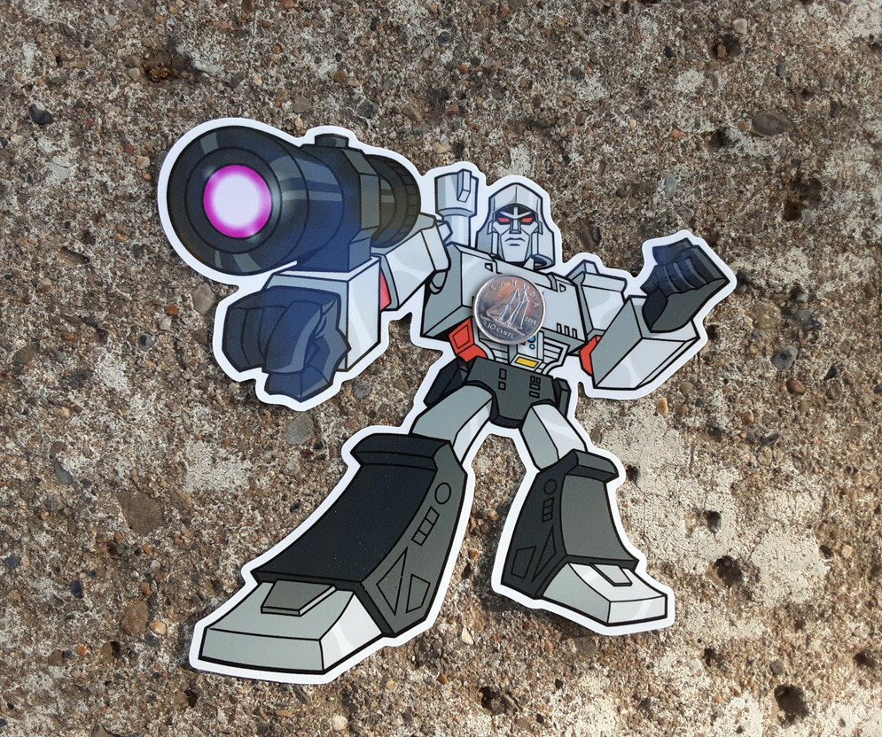 Mega Tron Vinyl Sticker Robots in Disguise 80s G1 Decal Water Bottle Car Truck