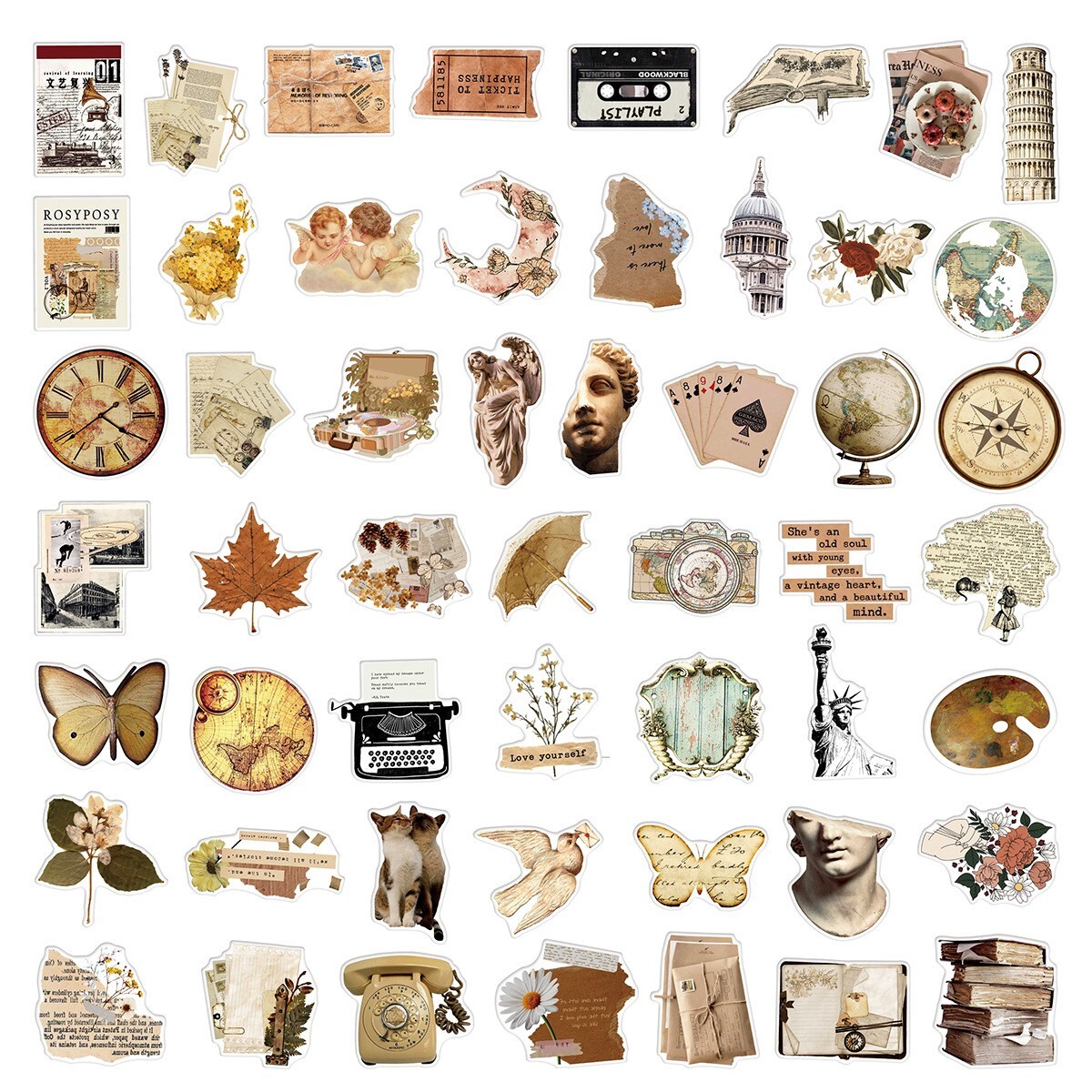 200pcs Retro Cottagecore Vintage STICKER PACK，#201206226251