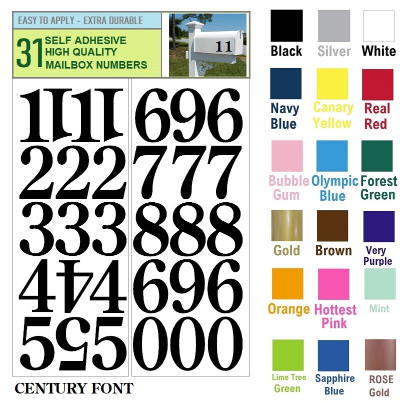 SET OF 31 1.5" HIGH SELF ADHESIVE VINYL MAILBOX NUMBERS, DOOR,LOCKERS – Century
