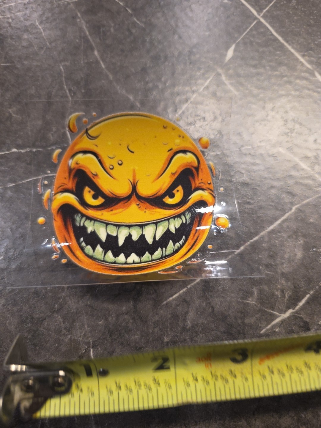 Evil Grin Smiley Face fangs UVDTF Raised Decal Sticker Full Color Waterproof
