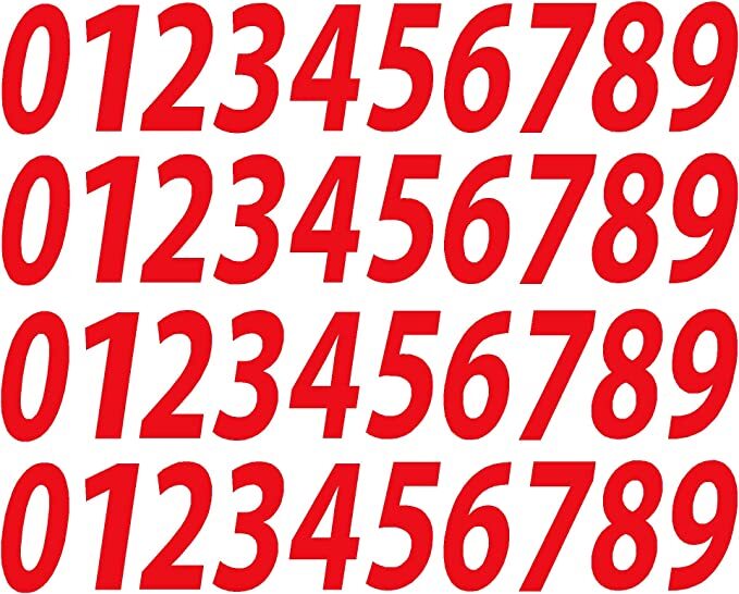 0-9 Reflective Numbers Red Sticker Vinyl Decals CHOOSE 1"-12" Set Of 40 (RV1)