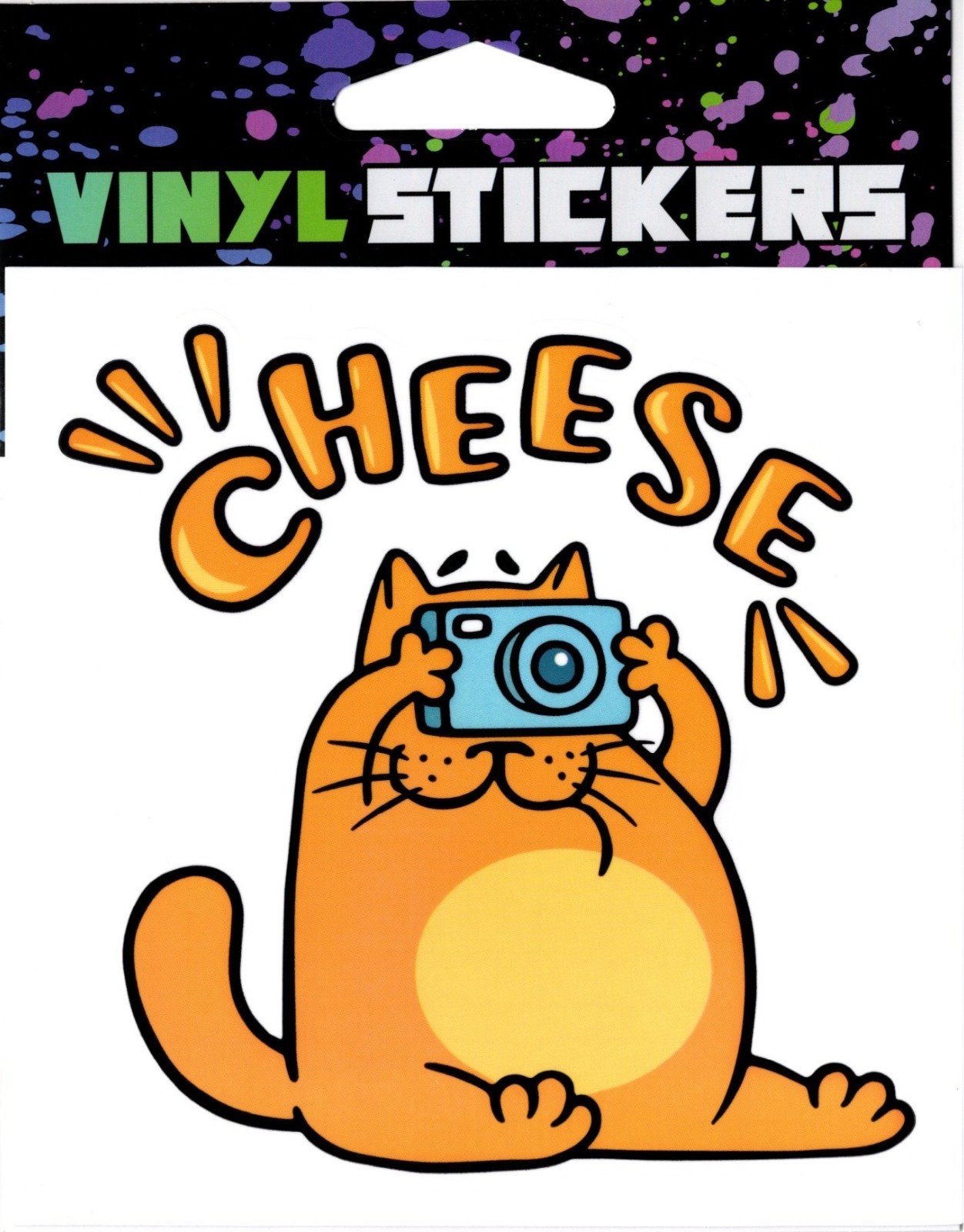 Cat with Camera saying Cheese Vinyl Sticker – 4.25in x 4.25in