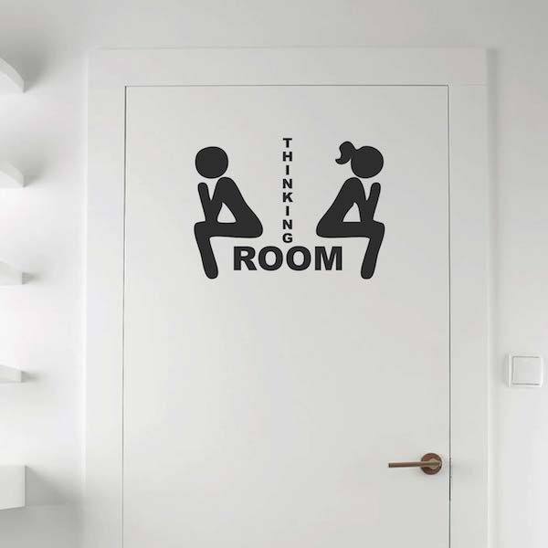 Thinking Room Wall Decal, Funny Restroom Vinyl, Bathroom Cartoon Toilet, g28