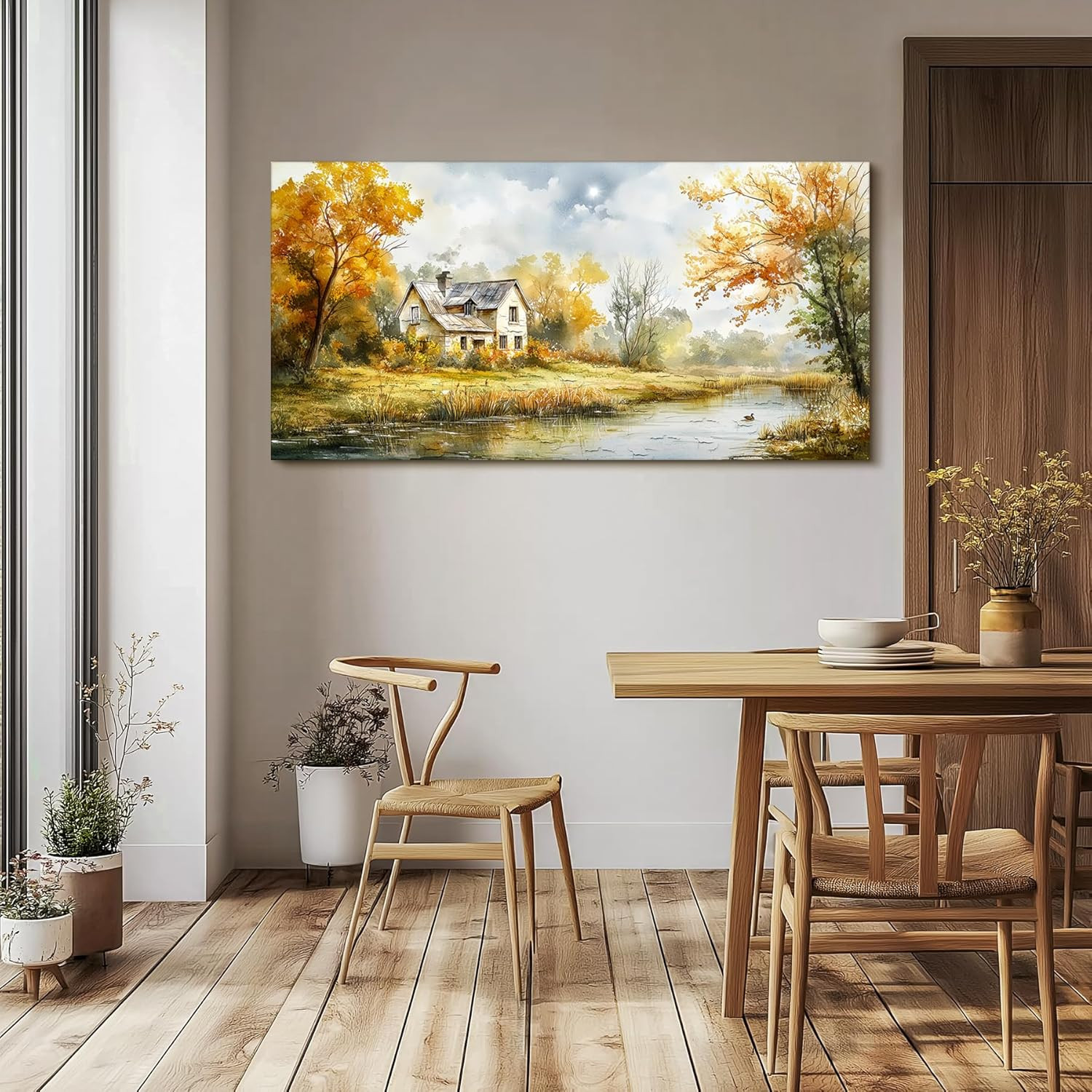 Rustic Autumn Landscape Wall Art for Living Room & Bedroom, 29"X57