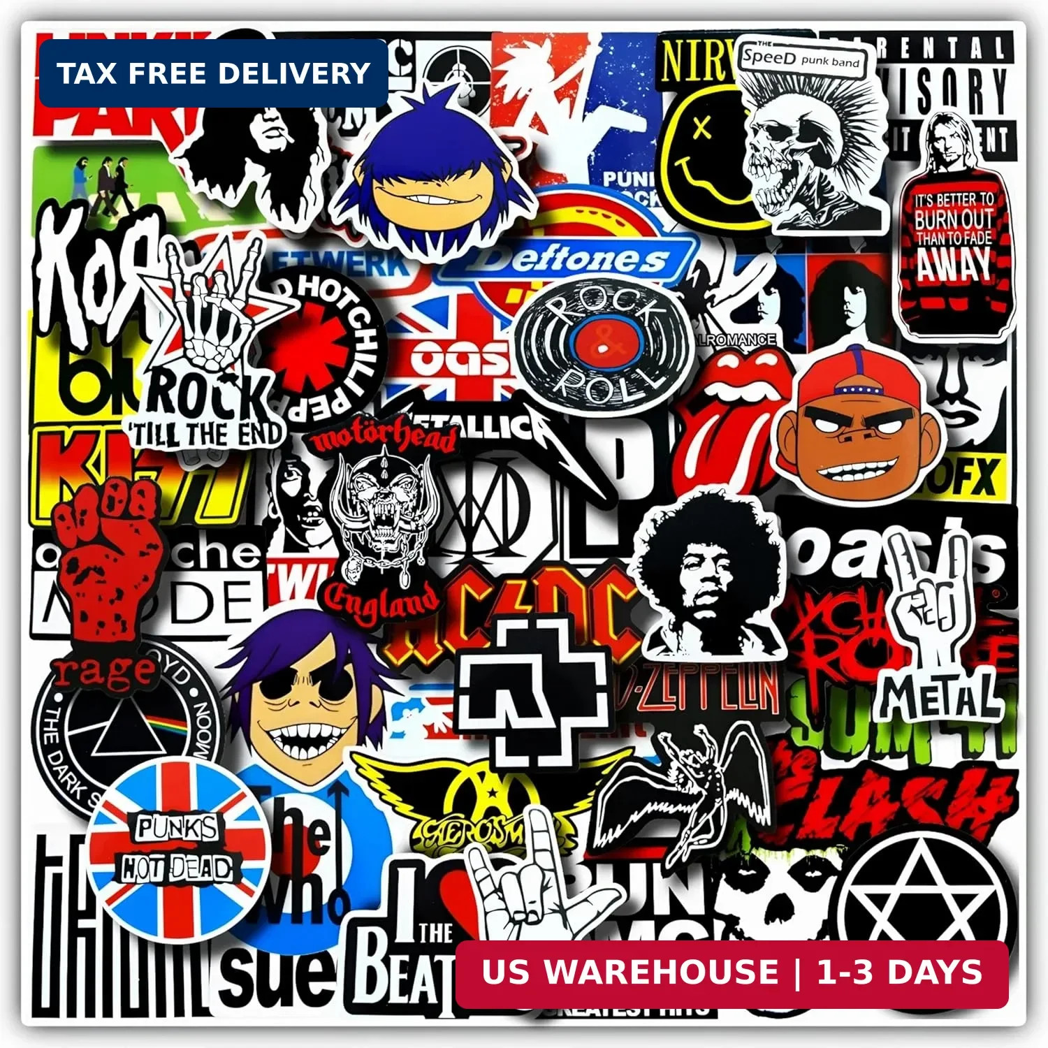 100 Pcs Rock Band Music Stickers – Durable and Waterproof Vinyl Stickers Featuri