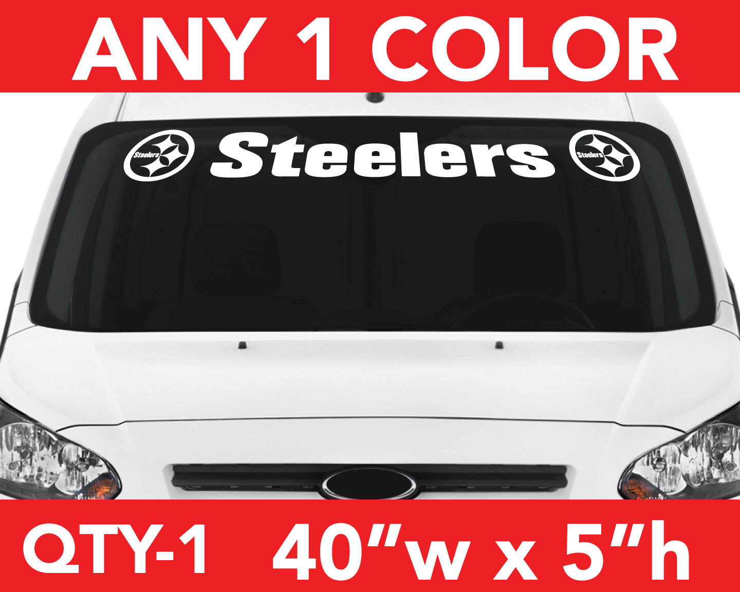 PITTSBURGH STEELERS WINDSHIELD DECAL STICKER 40"x5" ANY 1 COLOR