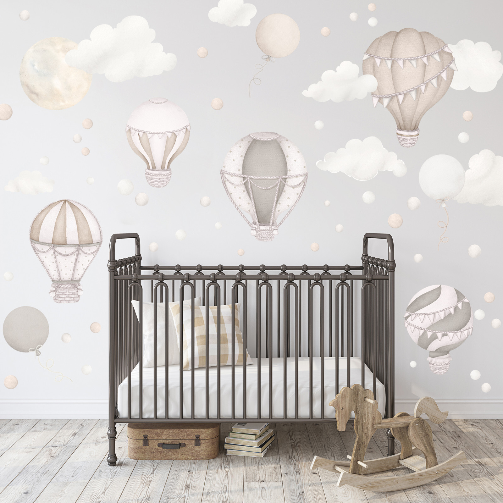 Pastel Hot Air Balloon Wall Stickers, Unisex Nursery Decor, Boho Wall Decal Set