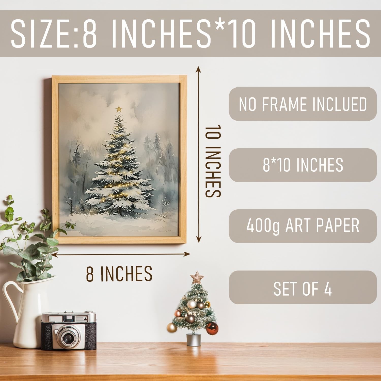 BRRNYOI Christmas Winter Scene Wall Art Posters Set of 4, Rustic Snowy Christ…