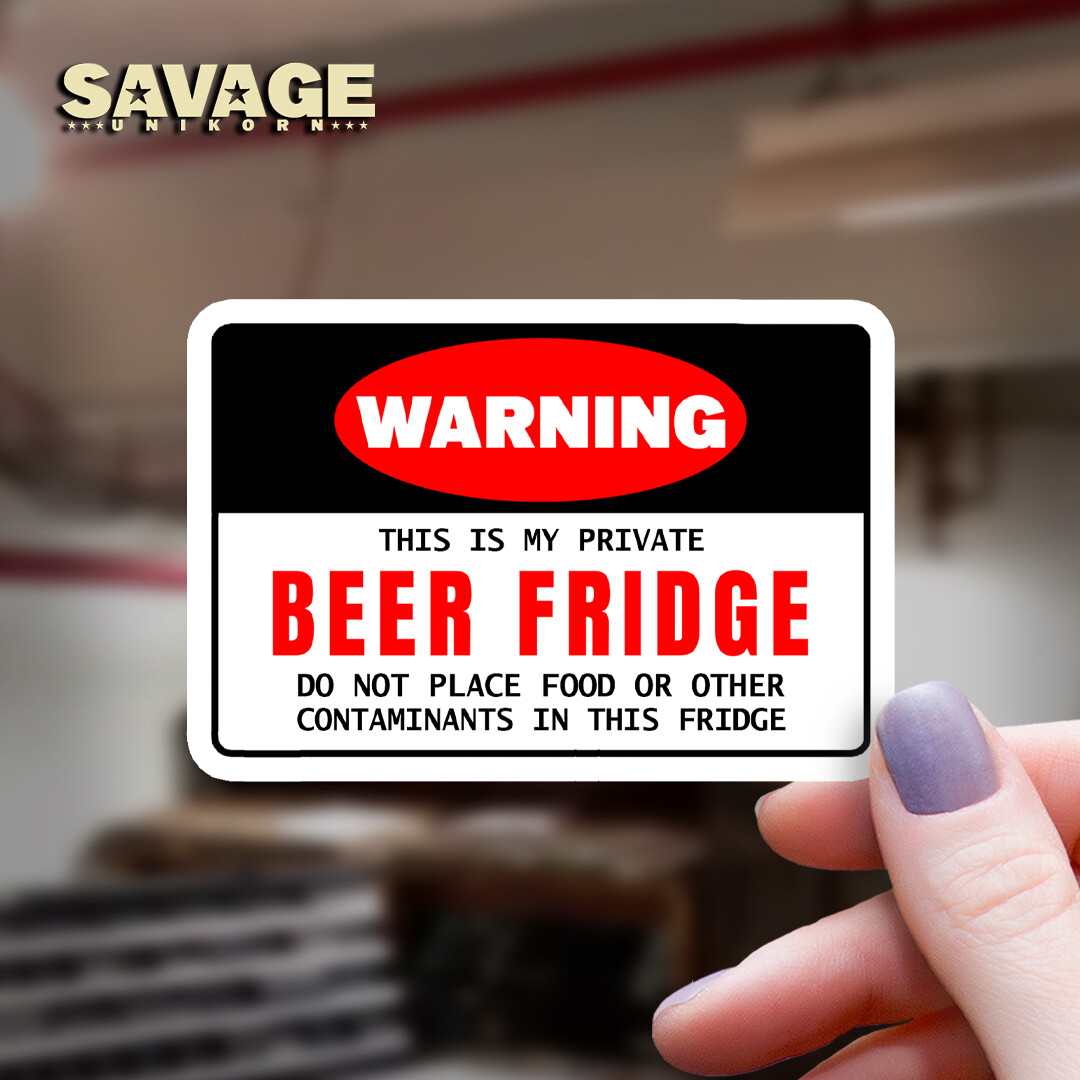 Funny Caution Sign Vinyl Sticker: "Warning Beer Fridge" Decal, Waterproof Decor