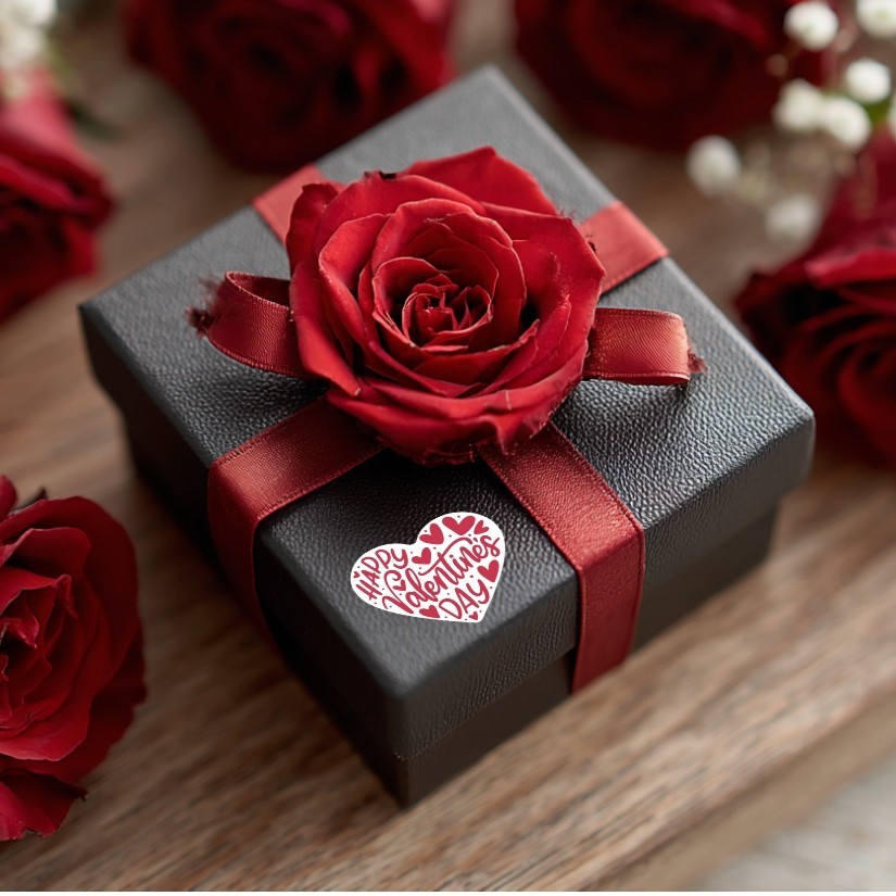 Happy Valentine's Day Heart Shape Stickers Set, 1.2" & 1.5"
