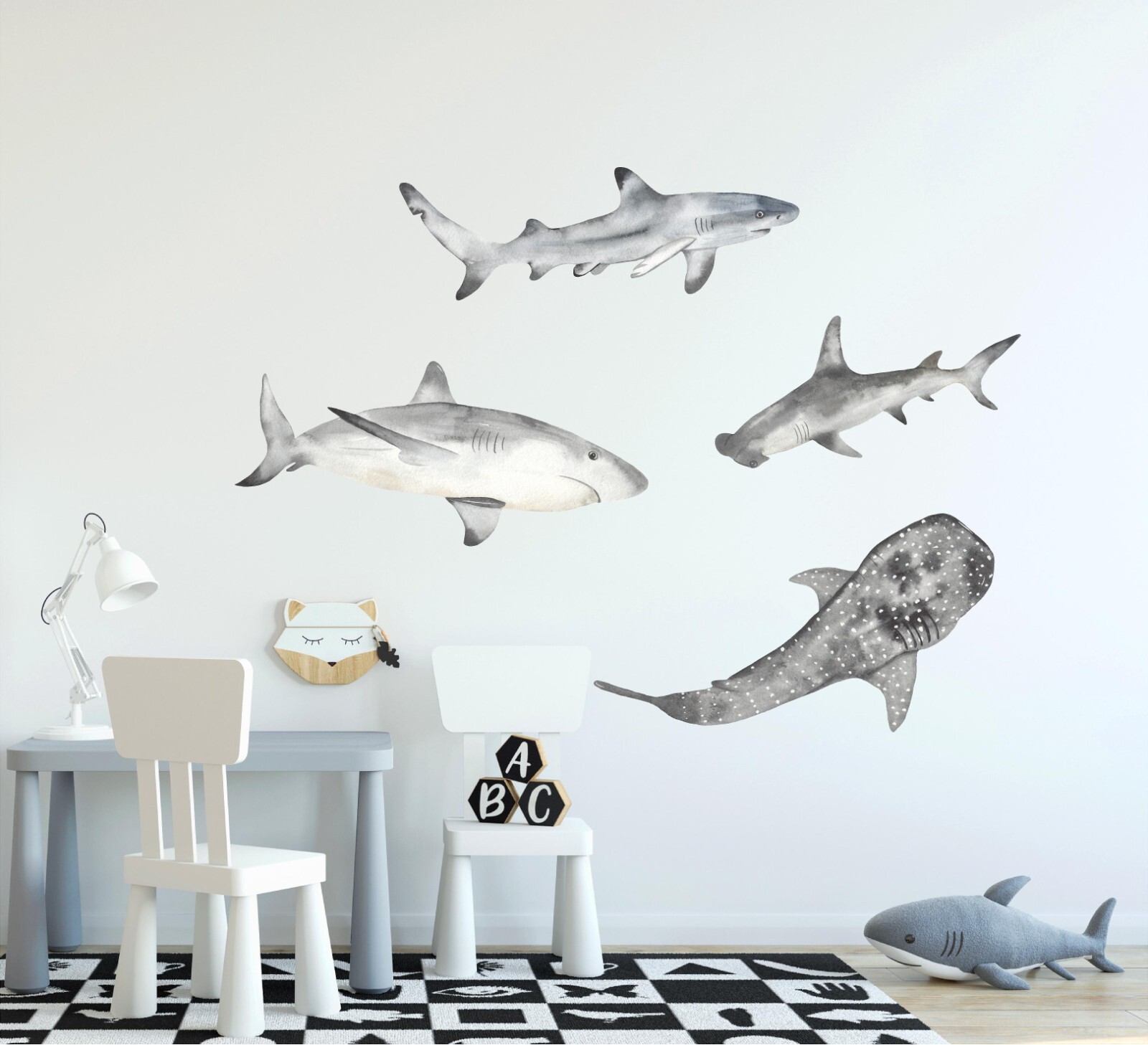Marine Life Set Wall Sticker Set Fabric Decal Whale Shark Hammerhead Nursery Art