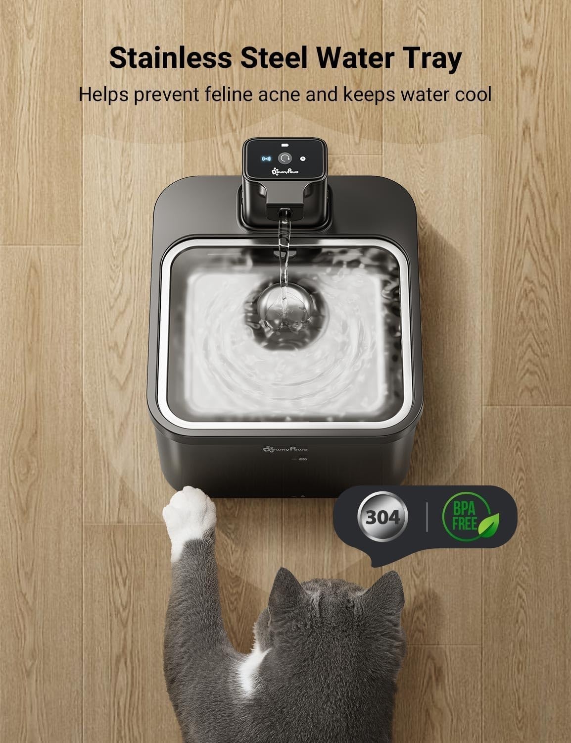 Cat Water Fountain Cordless, 84oz/2.5L Fursink Wireless Pet Water ABS Black