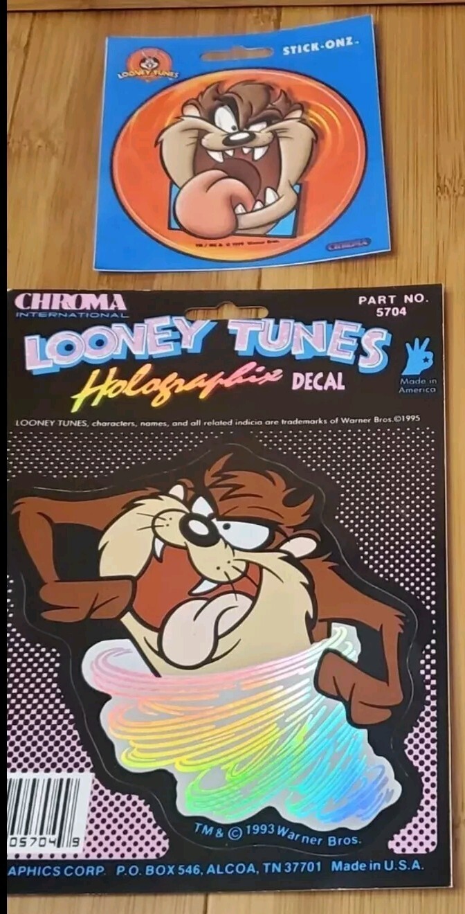1993 Chroma Holographic Looney Tunes Decal – Taz – Rare Vintage. + bonus sticker