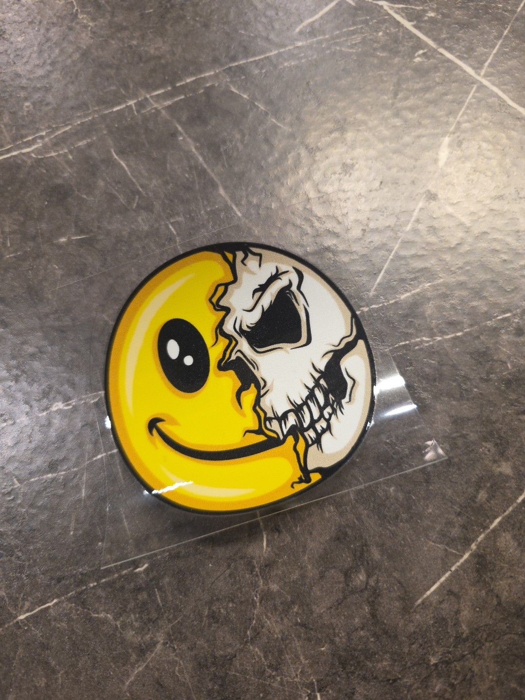 Smiley Face Spilt Skull UVDTF Raised Decal Sticker In Full Color Waterproof USA
