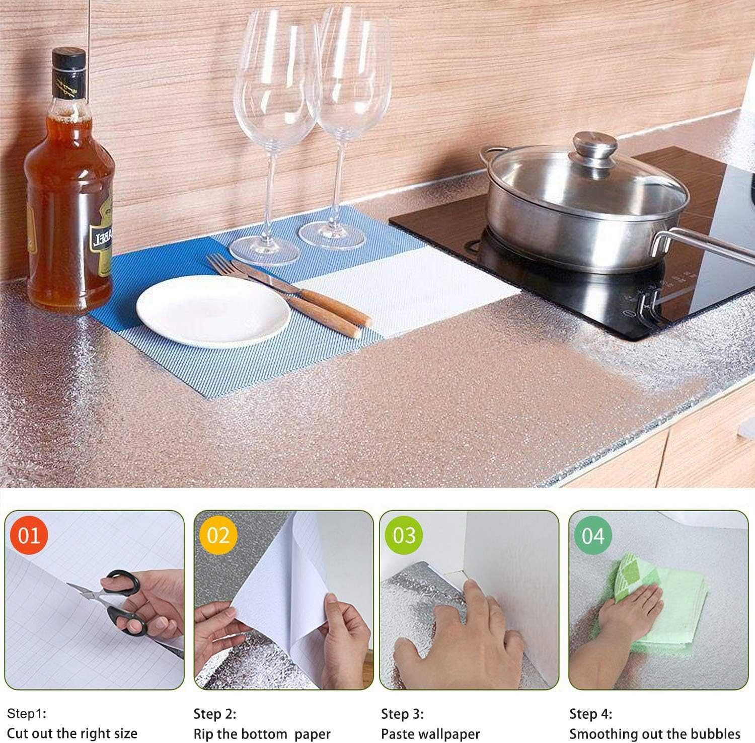 Livelynine Silver Contact Paper for Kitchen Oil Proof Waterproof Sticker Aluminu